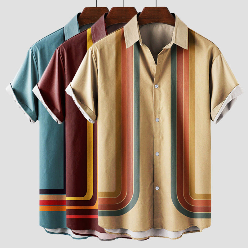 Men's Vintage Stripe Short Sleeve Button-Up Summer Shirt
