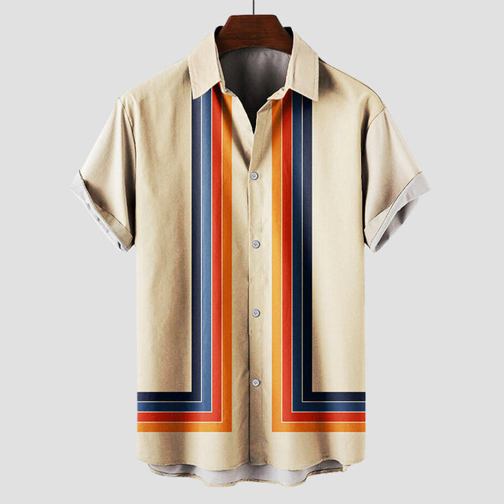Men's Vintage Stripe Short Sleeve Button-Up Summer Shirt