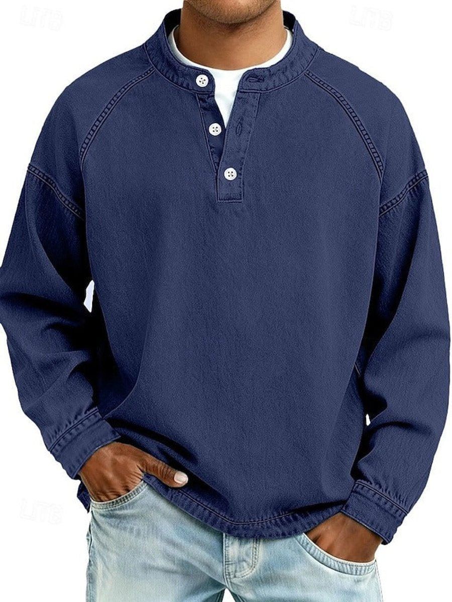Men's Vintage Wash Henley Raglan Long Sleeve Knit Sweater