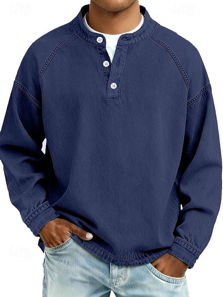 Men's Vintage Wash Henley Raglan Long Sleeve Knit Sweater