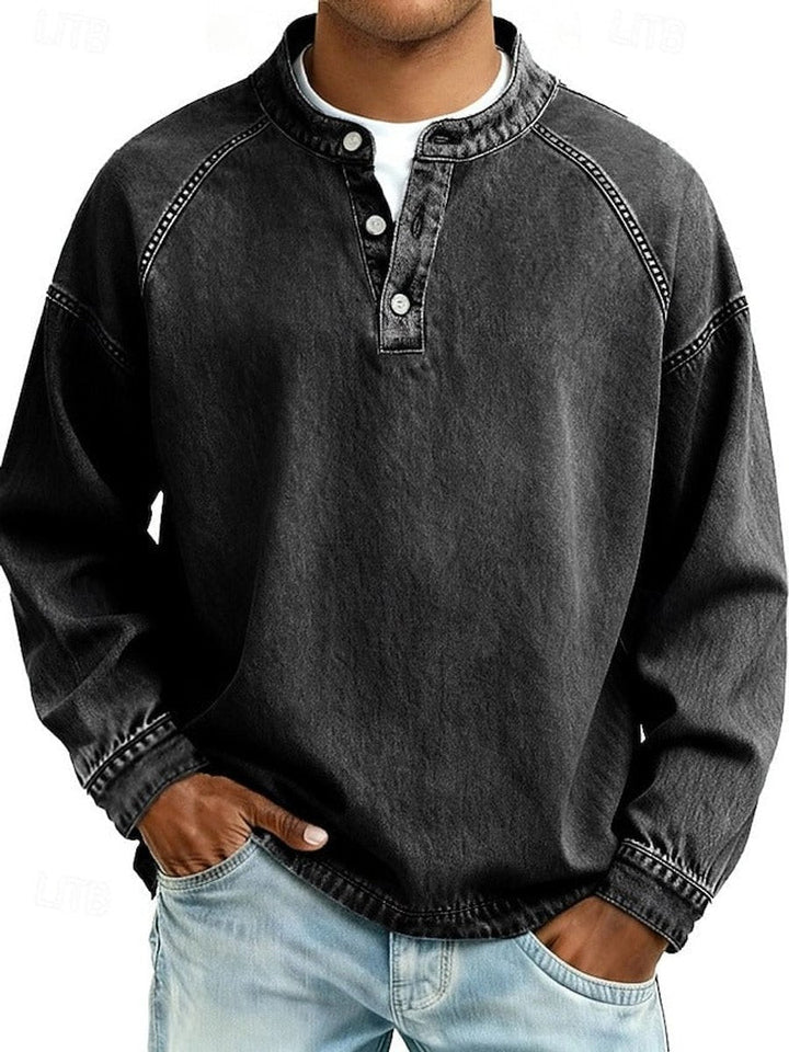 Men's Vintage Wash Henley Raglan Long Sleeve Knit Sweater