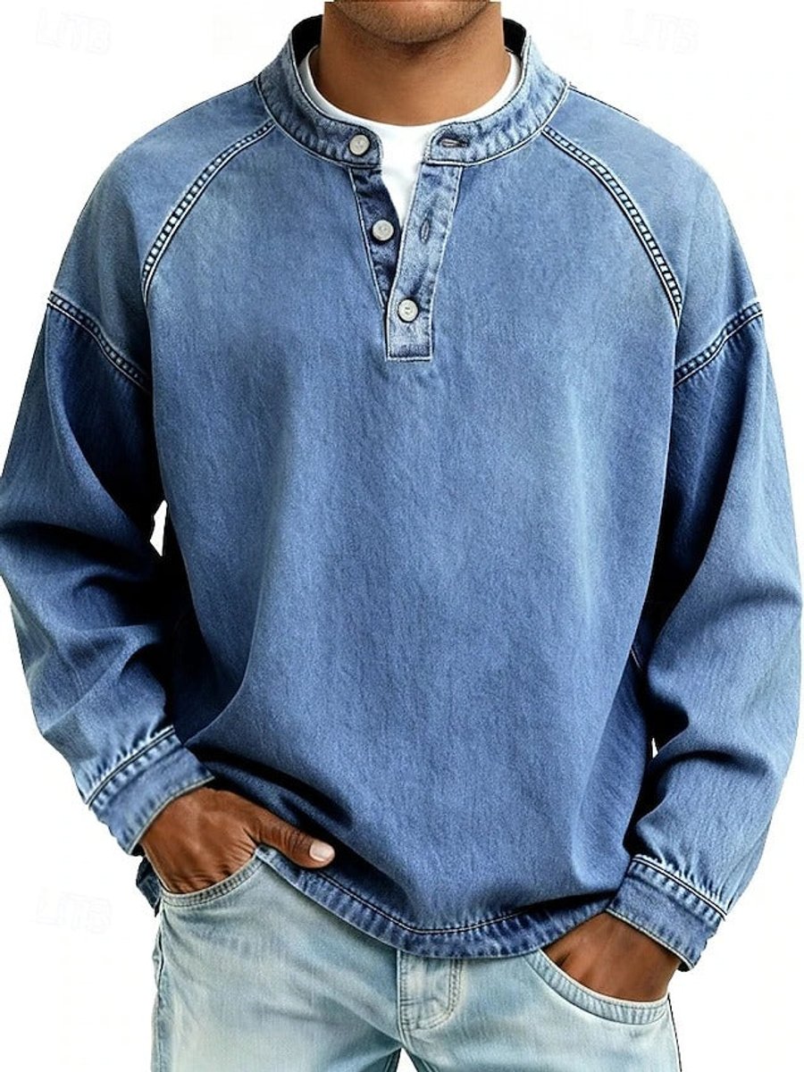 Men's Vintage Wash Henley Raglan Long Sleeve Knit Sweater