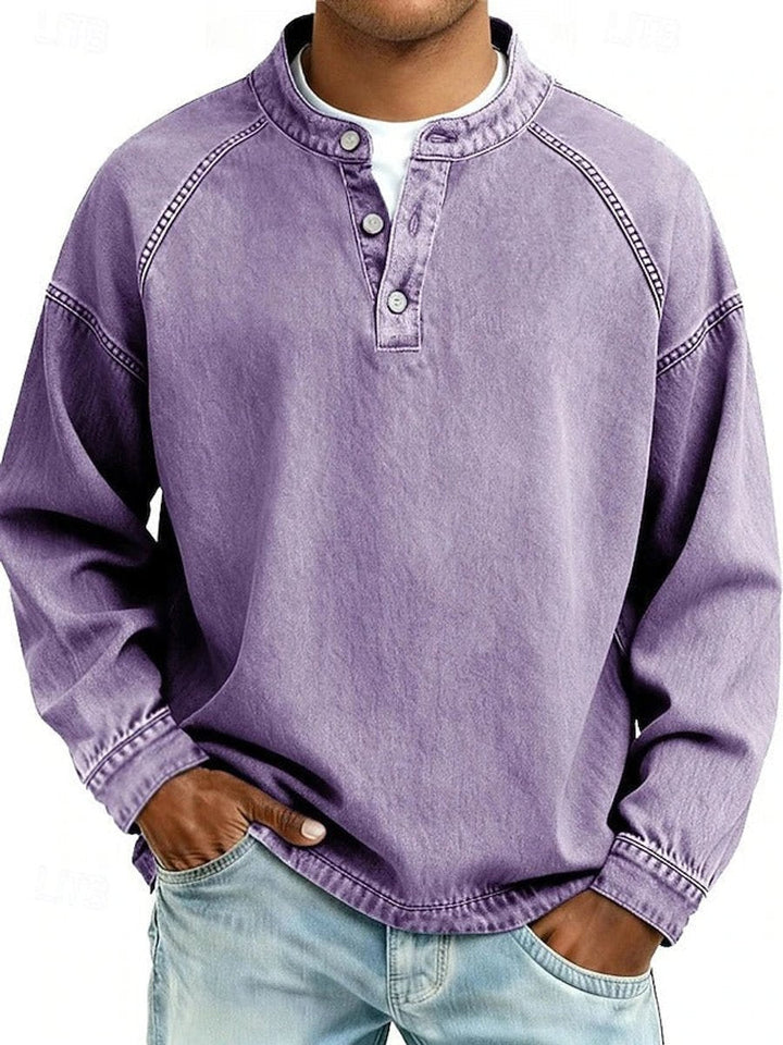Men's Vintage Wash Henley Raglan Long Sleeve Knit Sweater
