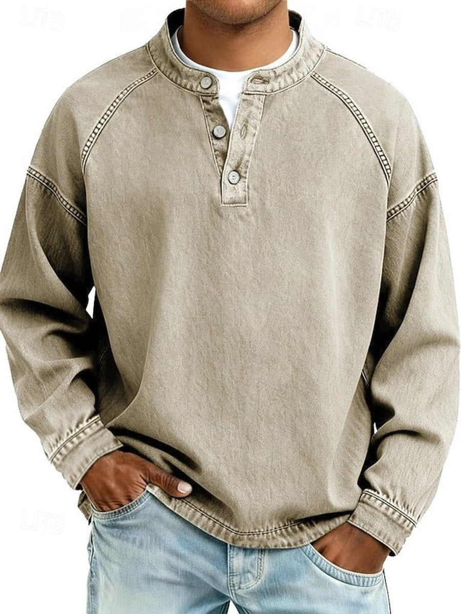 Men's Vintage Wash Henley Raglan Long Sleeve Knit Sweater
