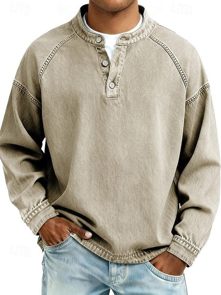 Men's Vintage Wash Henley Raglan Long Sleeve Knit Sweater