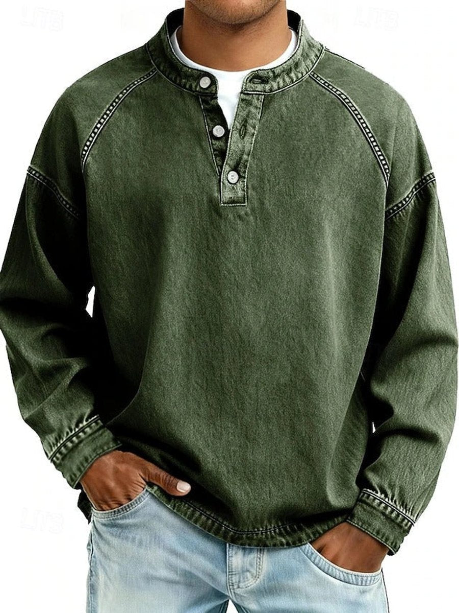Men's Vintage Wash Henley Raglan Long Sleeve Knit Sweater