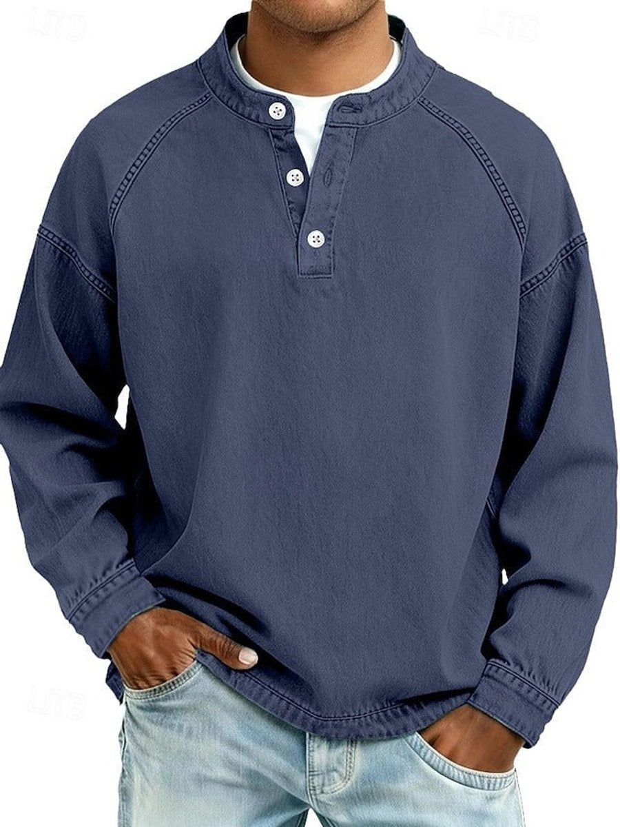 Men's Vintage Wash Henley Raglan Long Sleeve Knit Sweater