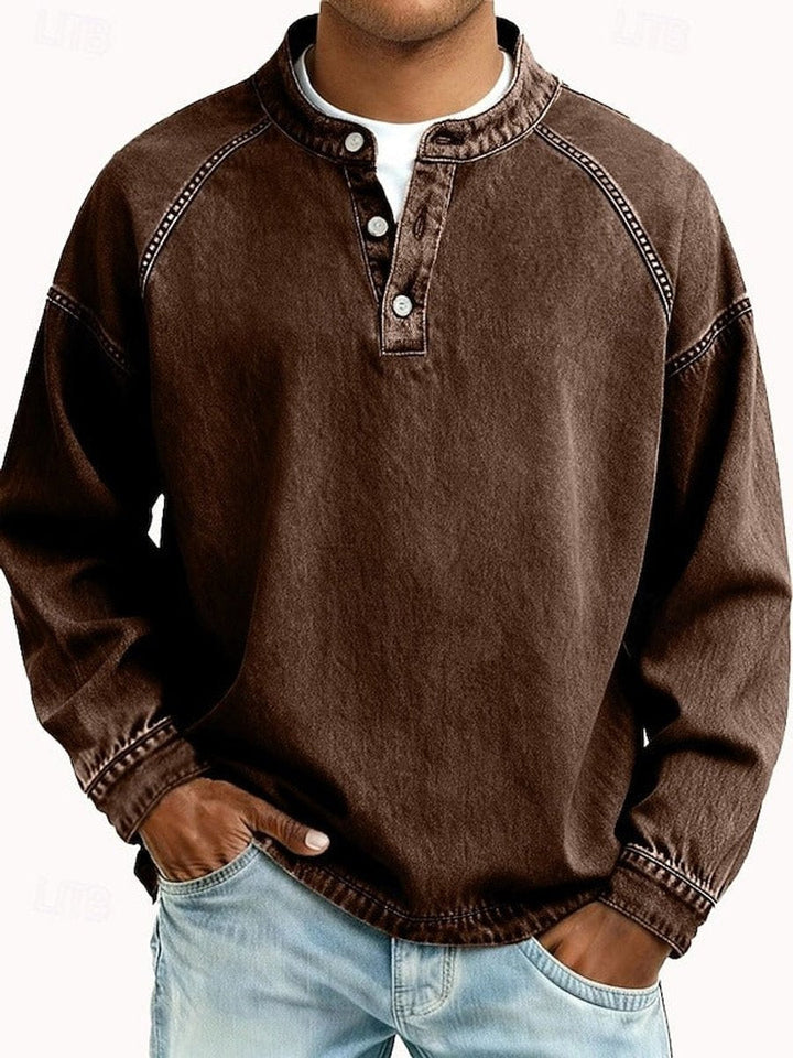Men's Vintage Wash Henley Raglan Long Sleeve Knit Sweater