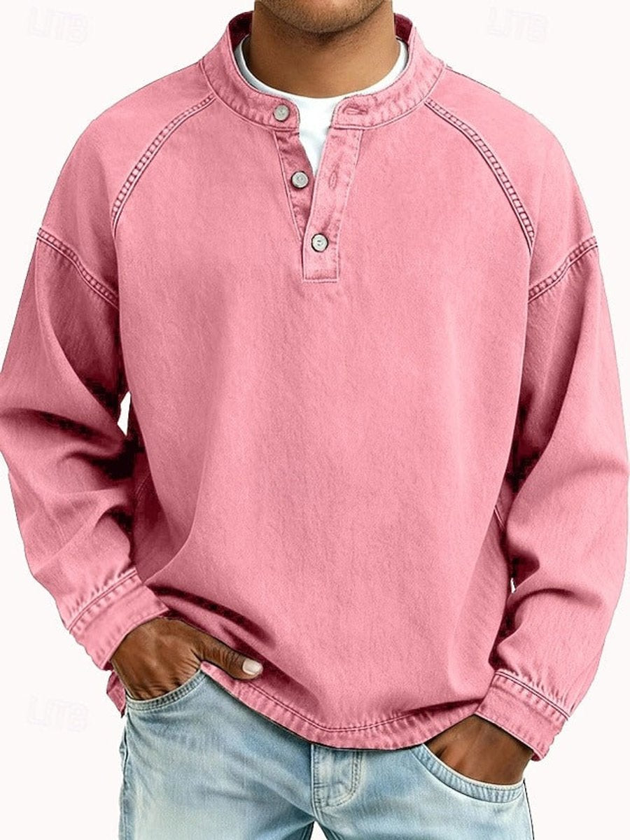 Men's Vintage Wash Henley Raglan Long Sleeve Knit Sweater