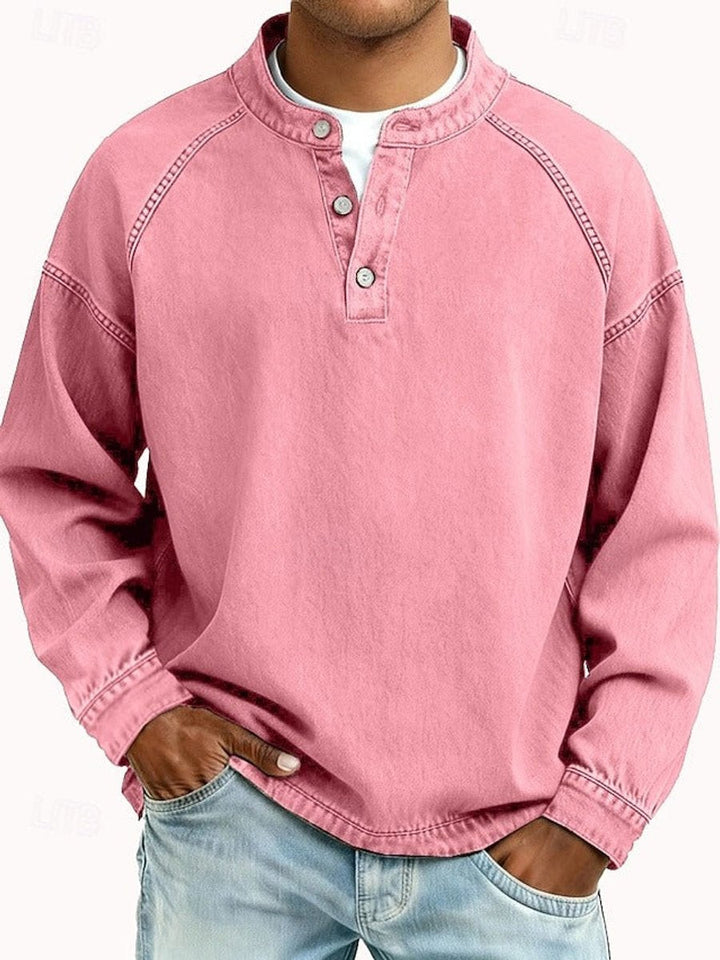 Men's Vintage Wash Henley Raglan Long Sleeve Knit Sweater
