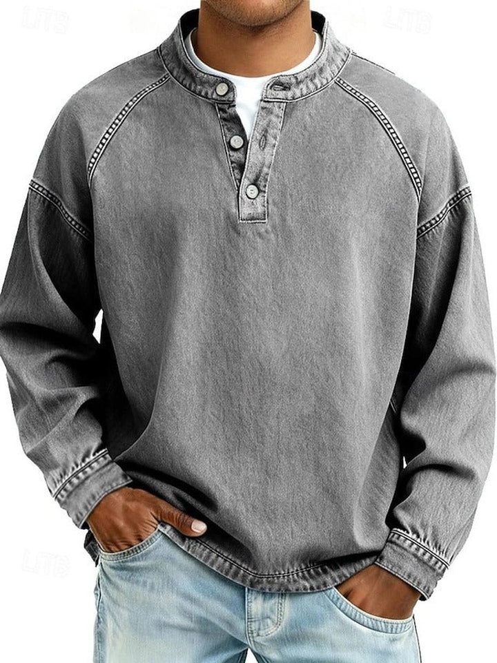 Men's Vintage Wash Henley Raglan Long Sleeve Knit Sweater