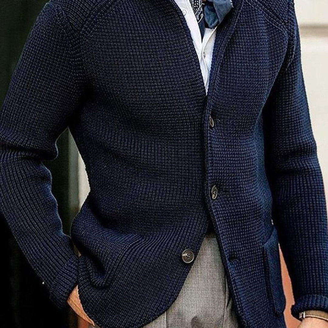 Men's Waffle Knit Button Front Stand Collar Cardigan Sweater
