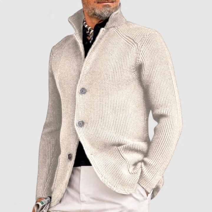 Men's Waffle Knit Button Front Stand Collar Cardigan Sweater