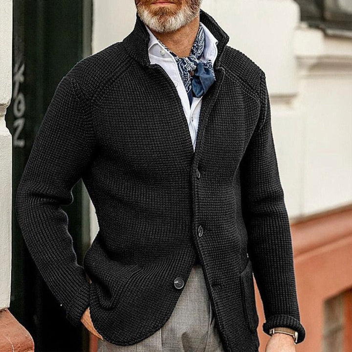 Men's Waffle Knit Button Front Stand Collar Cardigan Sweater