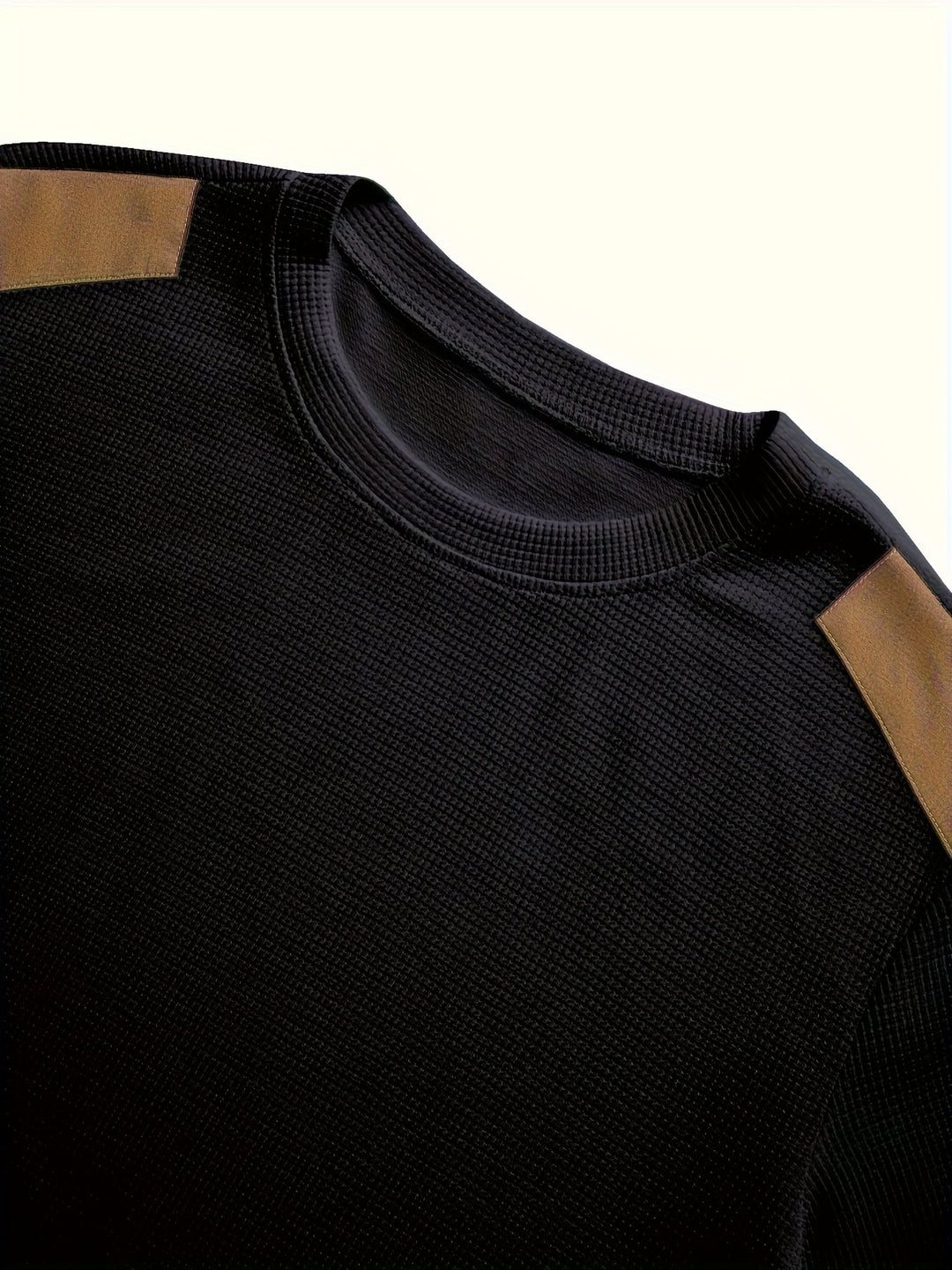 Men's Waffle Knit Elbow Patch Crewneck Pullover Sweater