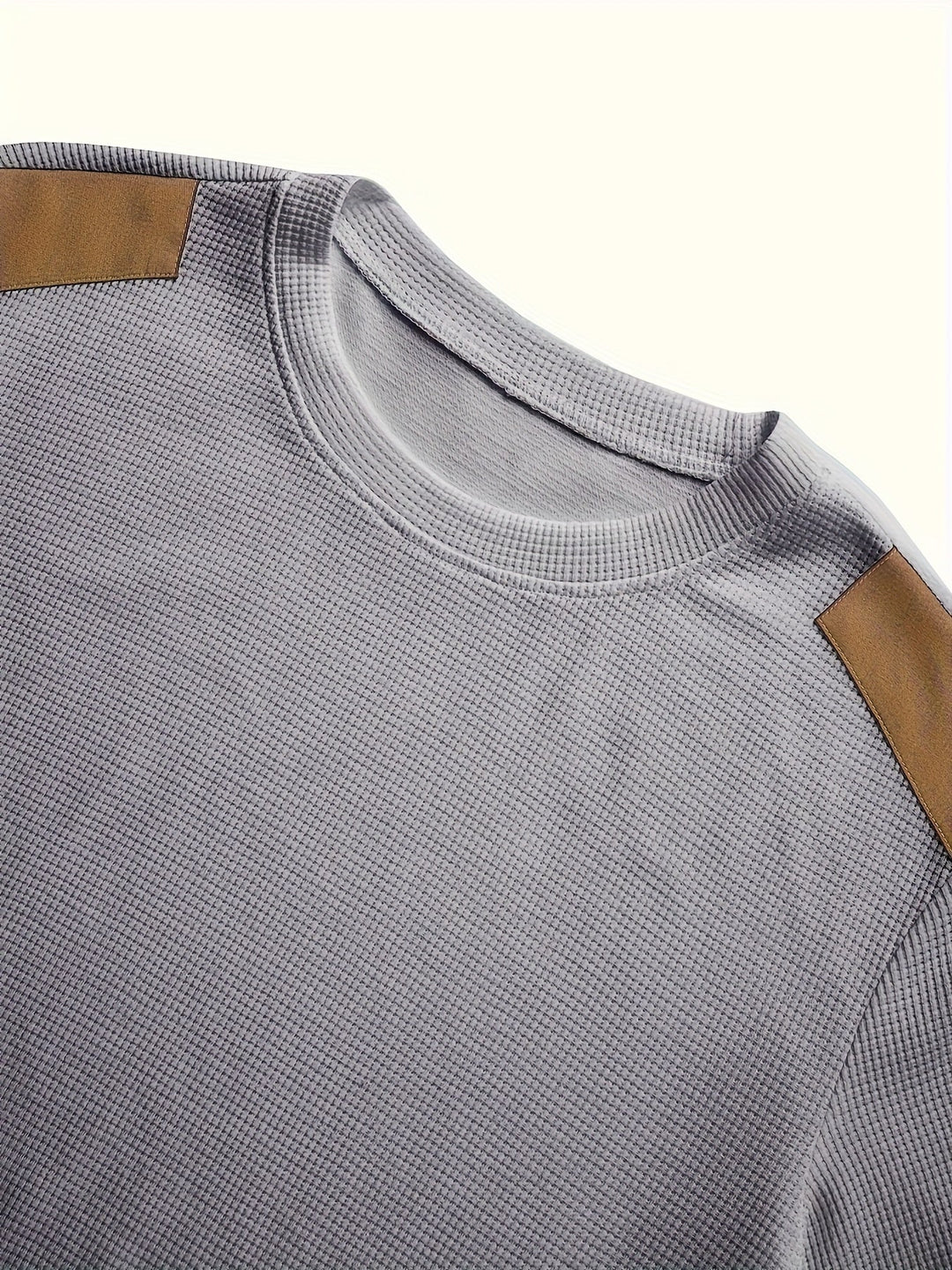 Men's Waffle Knit Elbow Patch Crewneck Pullover Sweater
