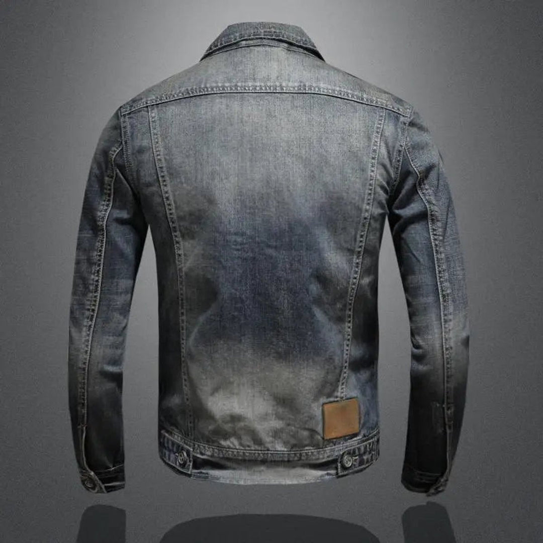 Men's Washed Denim Retro Full-Zip Trucker Jacket