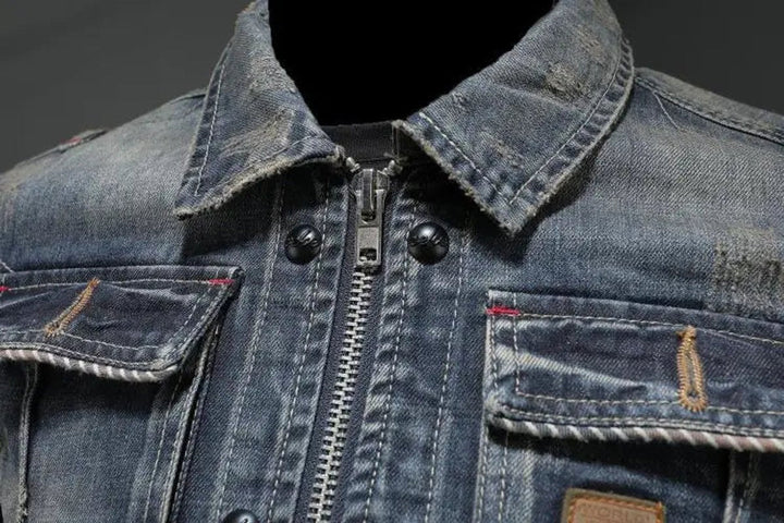 Men's Washed Denim Retro Full-Zip Trucker Jacket