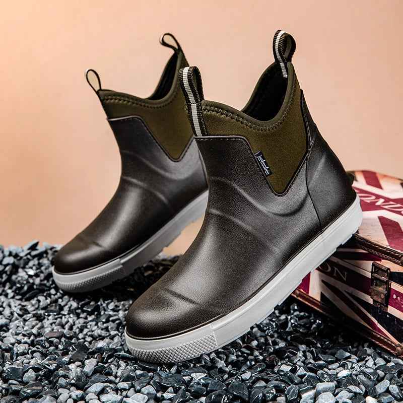 Men's Waterproof Chelsea Pull On Ankle Rain Boots