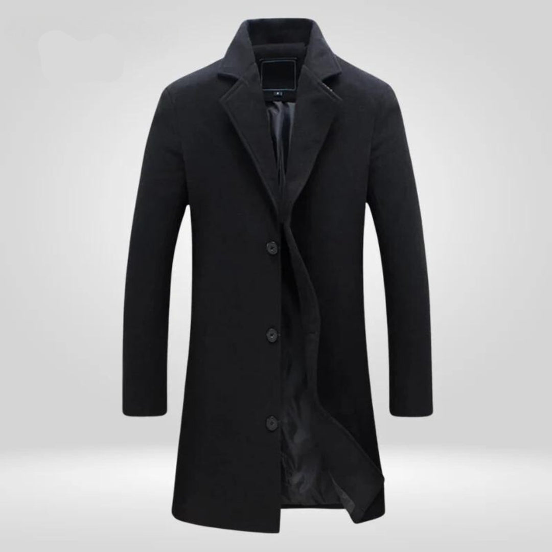 Men's Wool Single-Breasted Knee-Length Notch-Lapel Overcoat