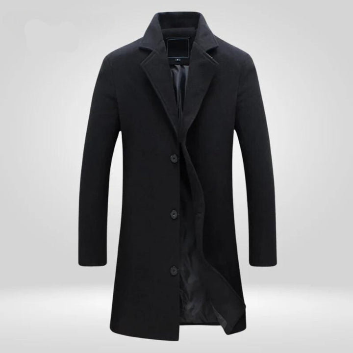 Men's Wool Single-Breasted Knee-Length Notch-Lapel Overcoat