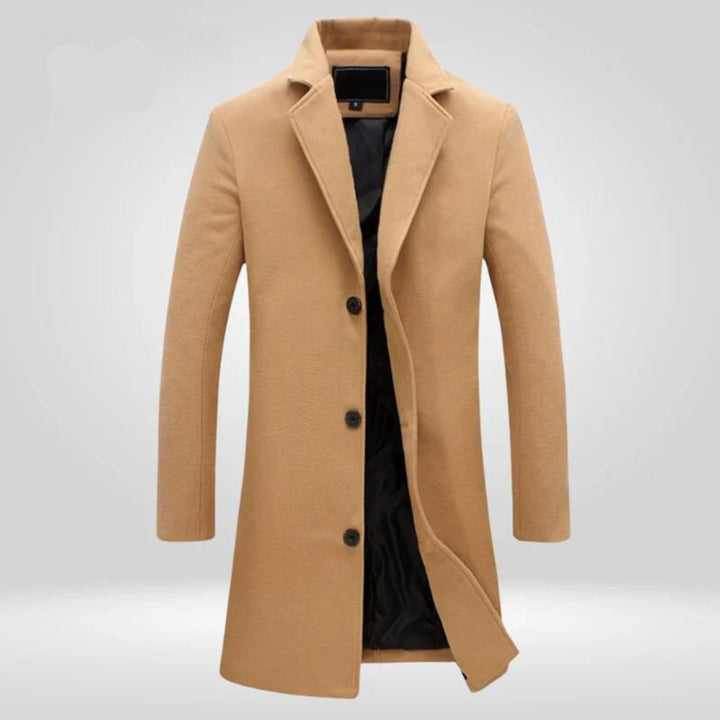 Men's Wool Single-Breasted Knee-Length Notch-Lapel Overcoat