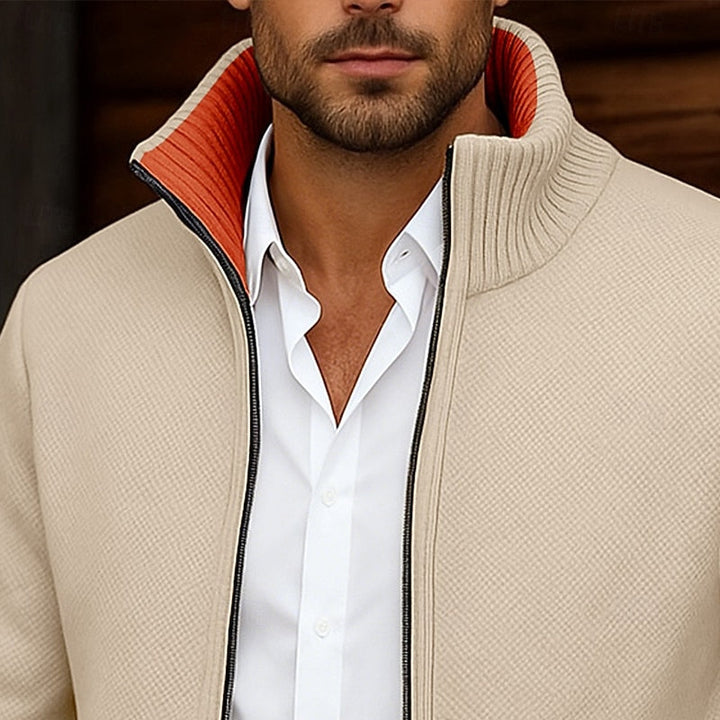 Men's Zip Up Mock Neck Ribbed Knit Sweater Cardigan