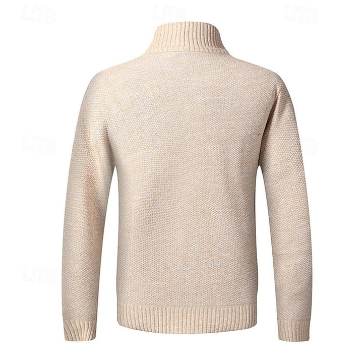 Men's Zip Up Mock Neck Ribbed Knit Sweater Cardigan