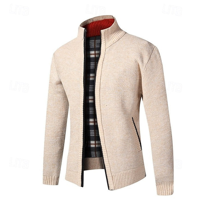 Men's Zip Up Mock Neck Ribbed Knit Sweater Cardigan