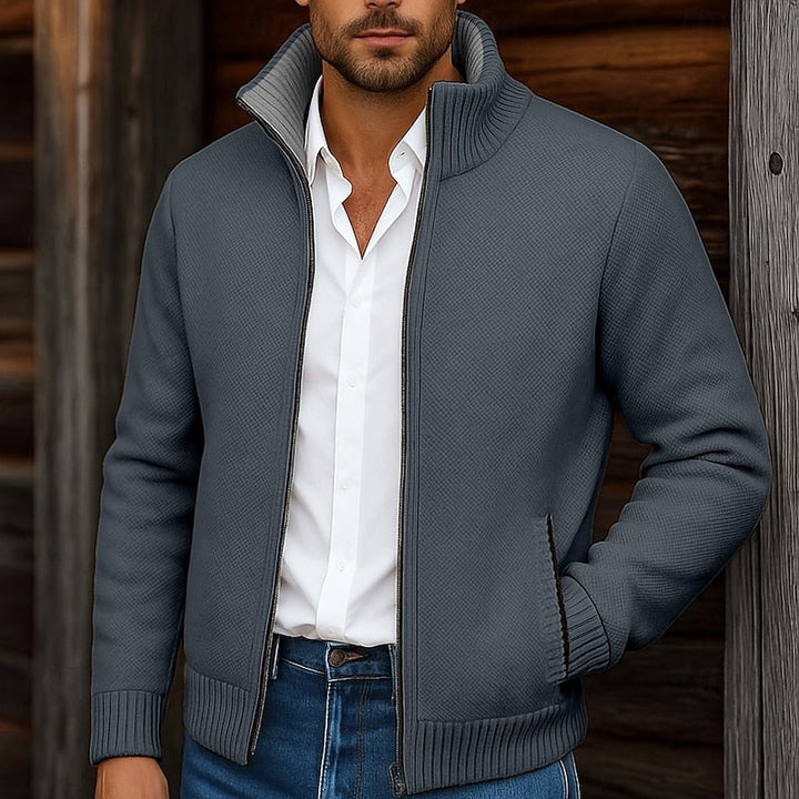 Men's Zip Up Mock Neck Ribbed Knit Sweater Cardigan