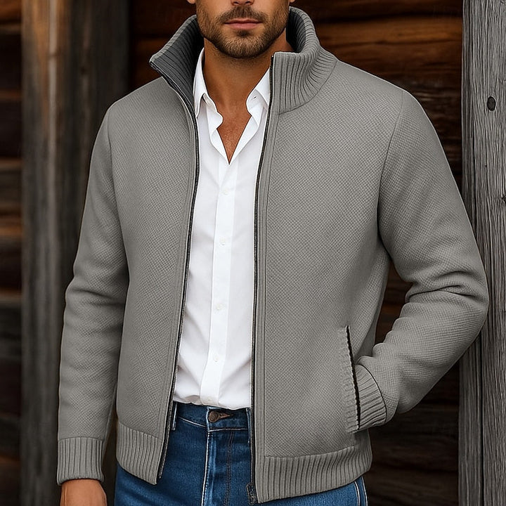 Men's Zip Up Mock Neck Ribbed Knit Sweater Cardigan