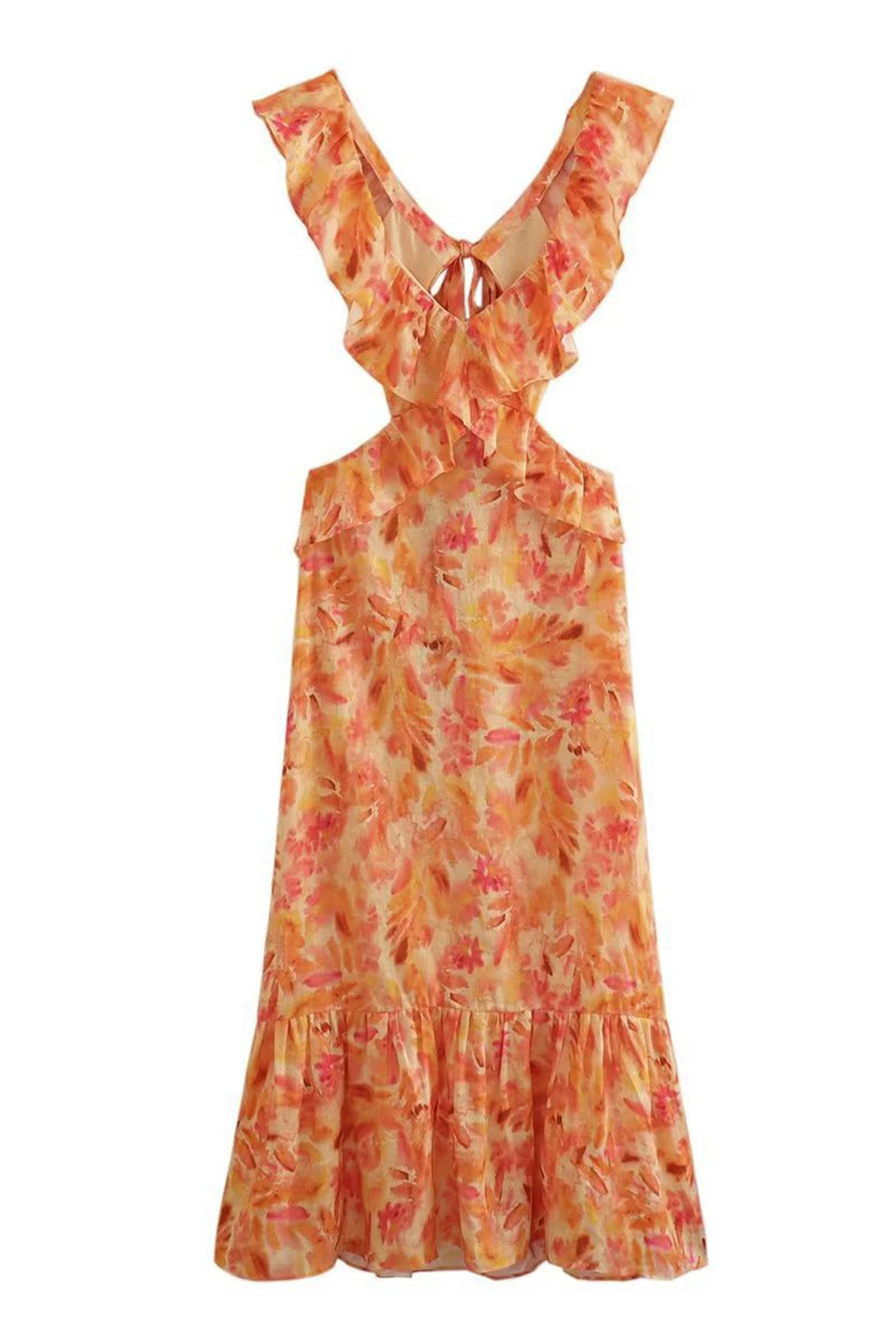 Orange Floral Summer Wedding Guest Maxi Dress for Women
