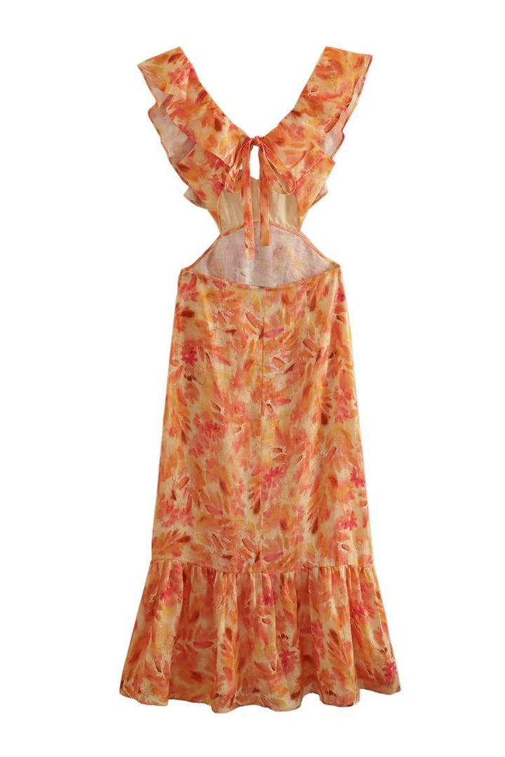 Orange Floral Summer Wedding Guest Maxi Dress for Women