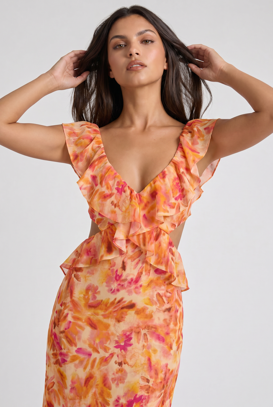 Orange Floral Summer Wedding Guest Maxi Dress for Women
