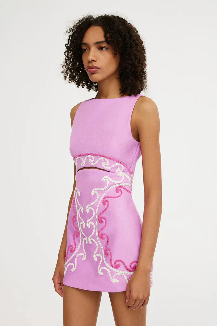 Pink Embroidered Cut Out Bodycon Mini Dress for Women
