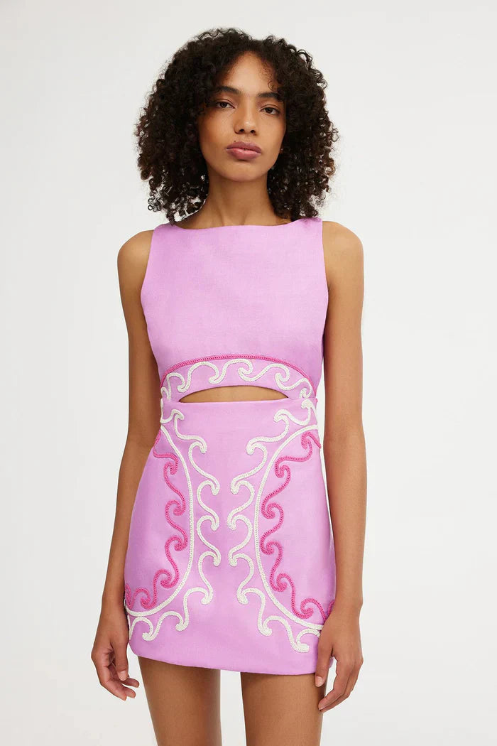 Pink Embroidered Cut Out Bodycon Mini Dress for Women