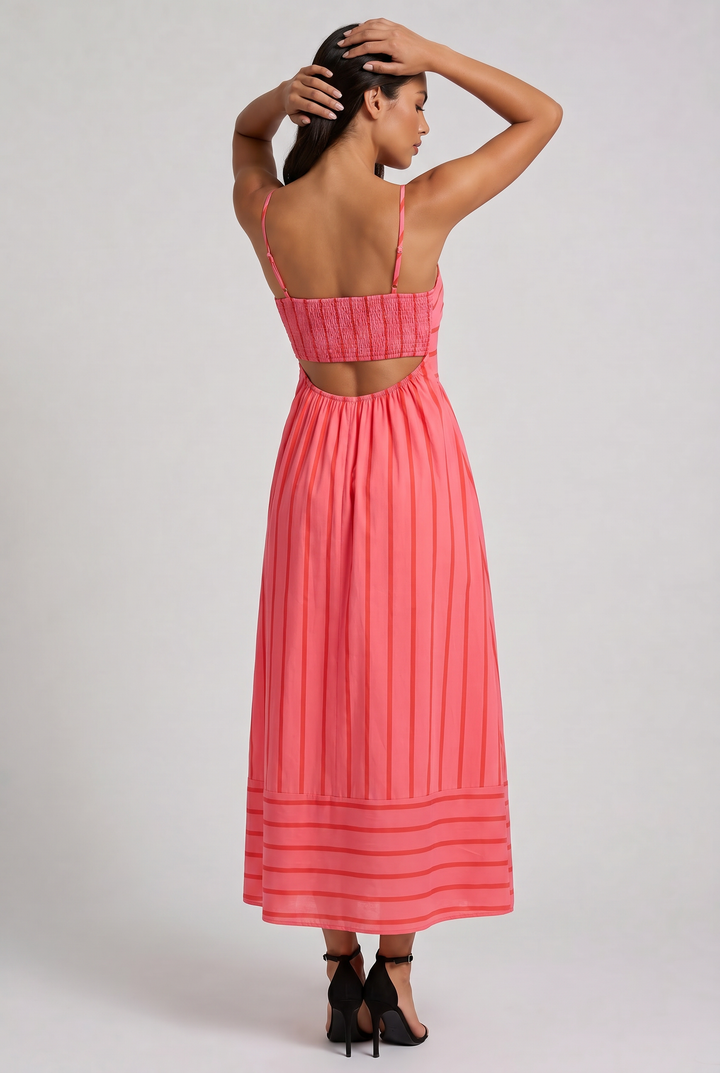 Pink Floral V-Neck Cocktail Midi Dress for Women Summer