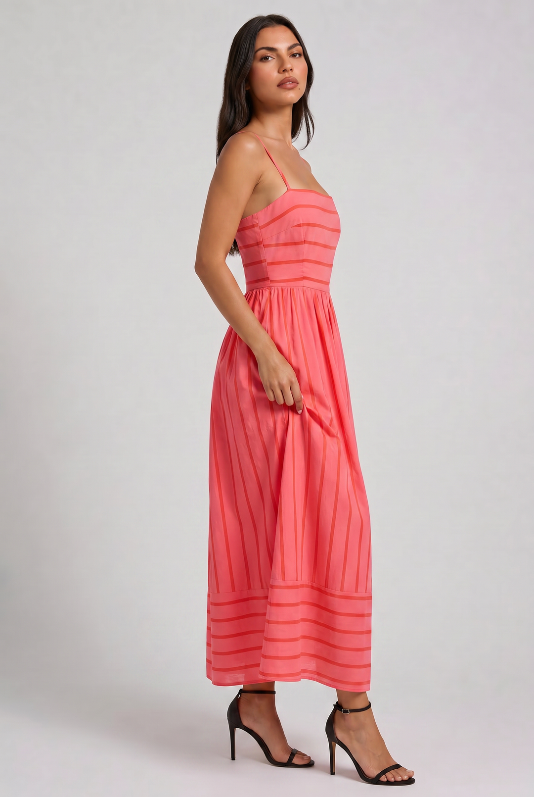 Pink Floral V-Neck Cocktail Midi Dress for Women Summer