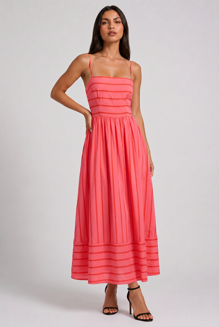 Pink Floral V-Neck Cocktail Midi Dress for Women Summer