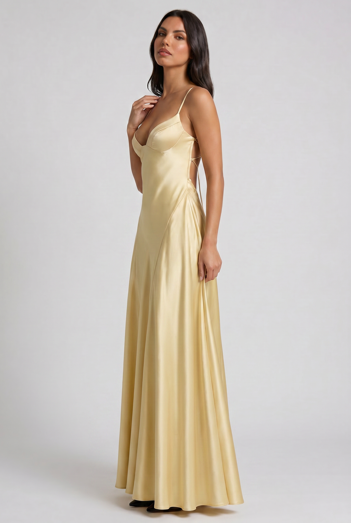 Satin Halter Cocktail Maxi Dress for Women - Summer Evening