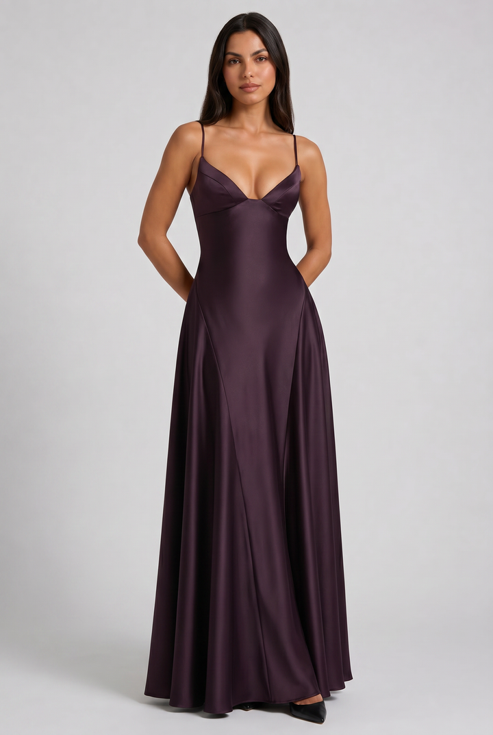 Satin Halter Cocktail Maxi Dress for Women - Summer Evening