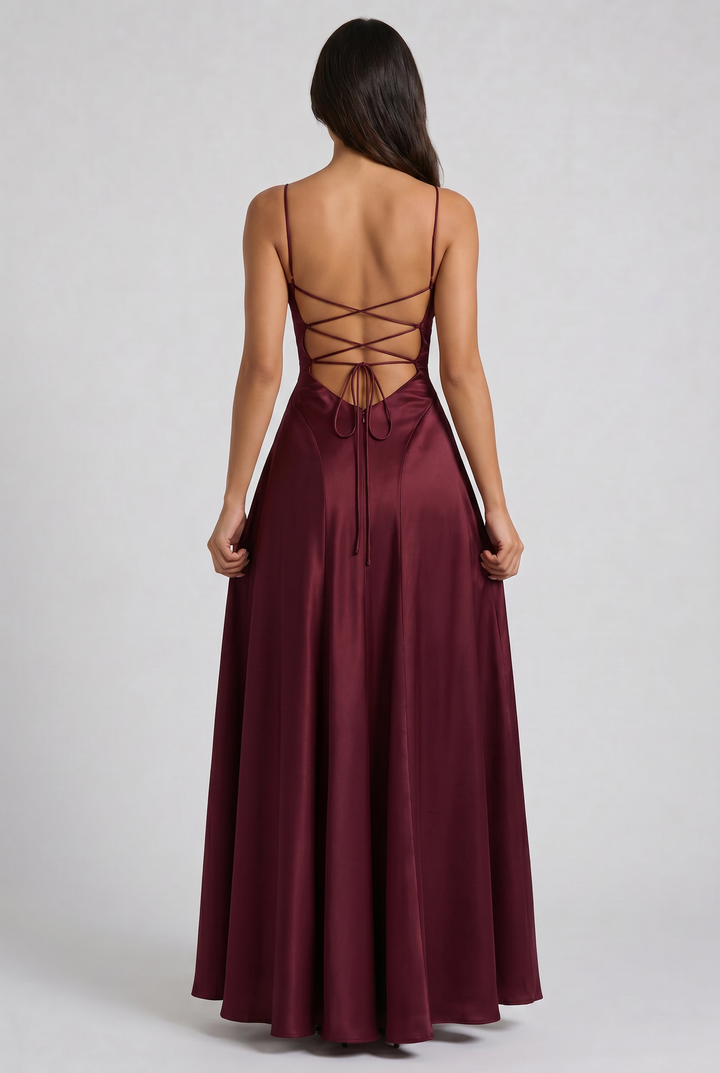 Satin Ruched Evening Party Maxi Dress for Women - Summer