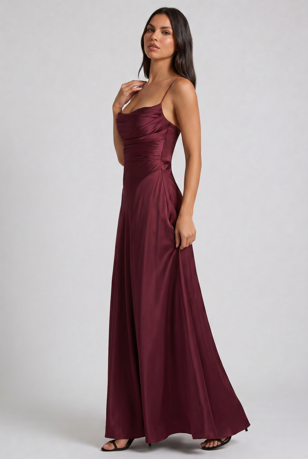 Satin Ruched Evening Party Maxi Dress for Women - Summer