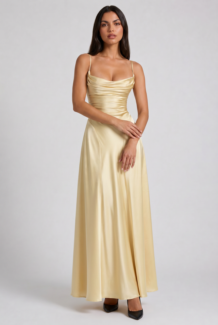 Satin Ruched Evening Party Maxi Dress for Women - Summer