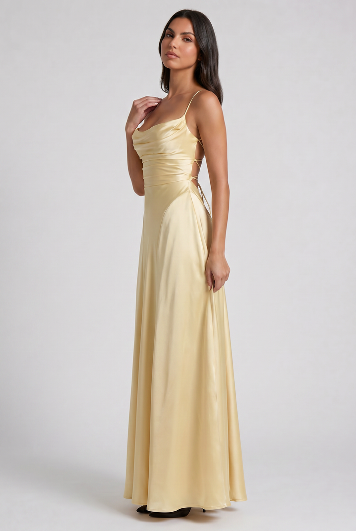 Satin Ruched Evening Party Maxi Dress for Women - Summer