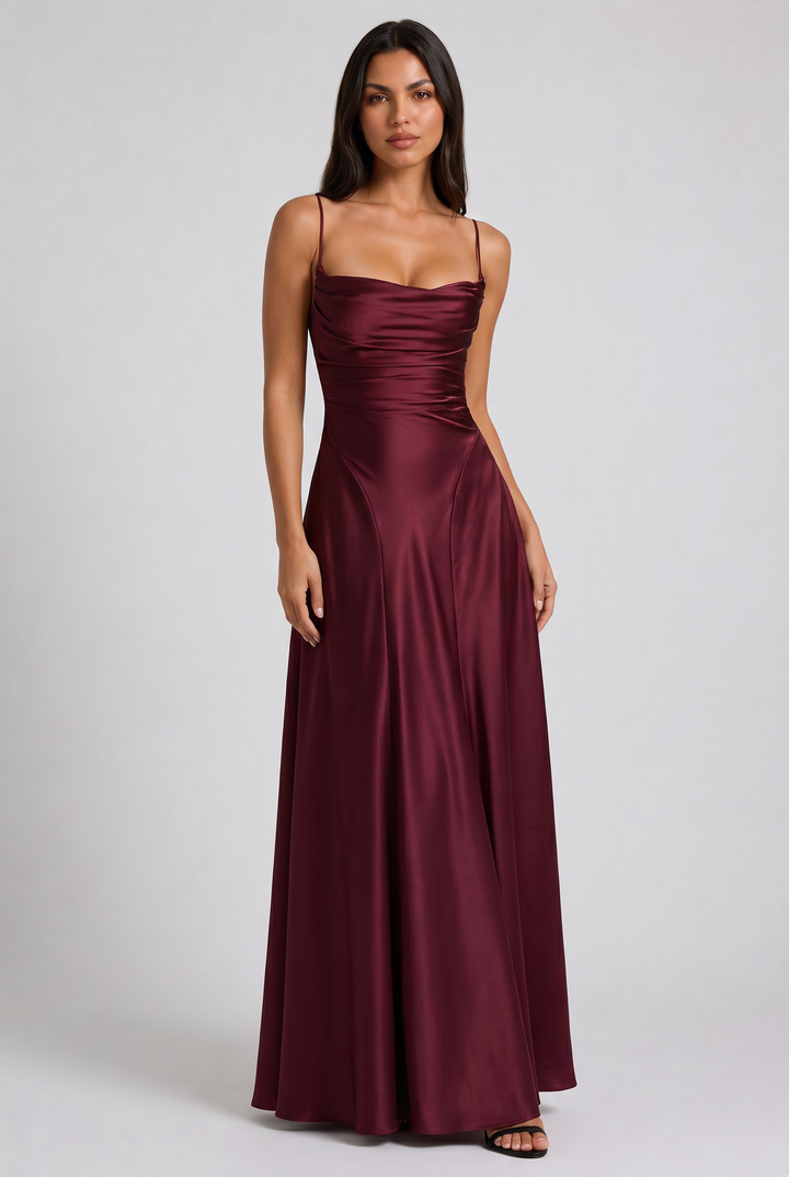 Satin Ruched Evening Party Maxi Dress for Women - Summer