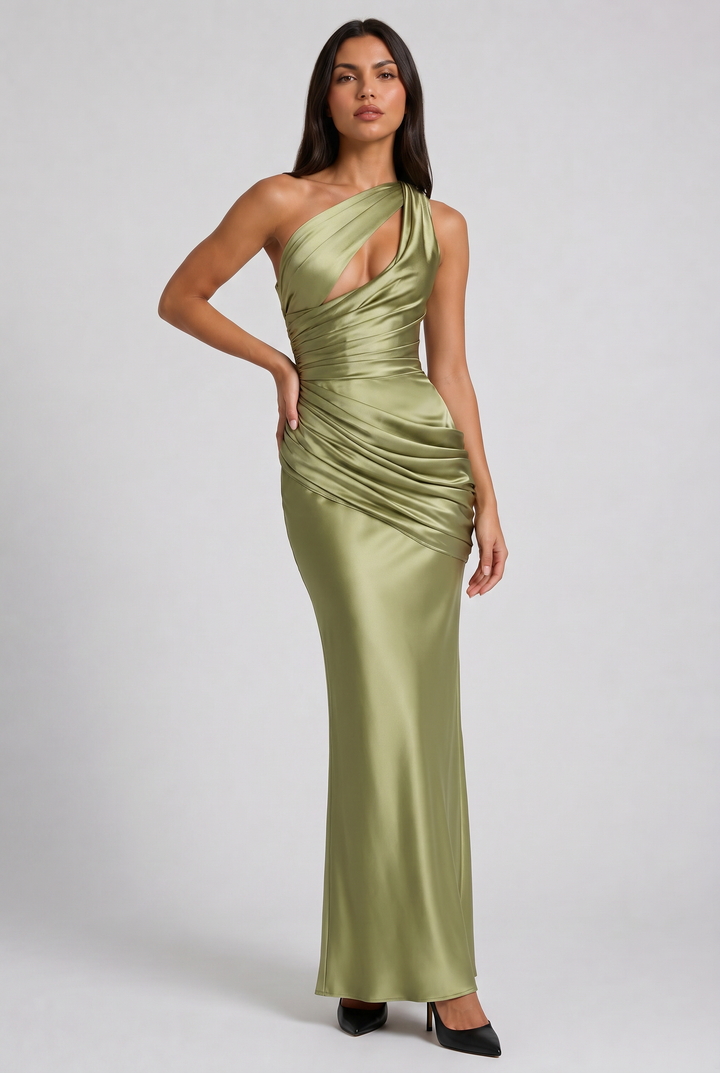 Satin V-Neck Evening Party Maxi Dress for Women - Summer
