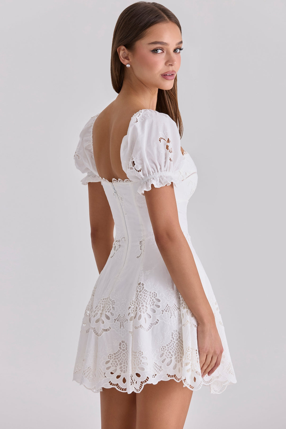 Summer Wedding Guest White Cotton Mini Dress for Women