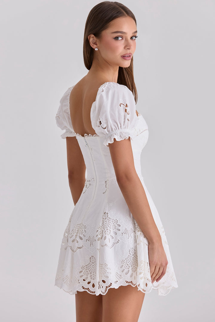 Summer Wedding Guest White Cotton Mini Dress for Women