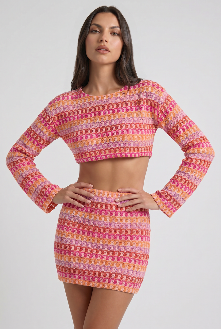 Two Piece Co-ord Crop Top and Skirt Set for Women Summer